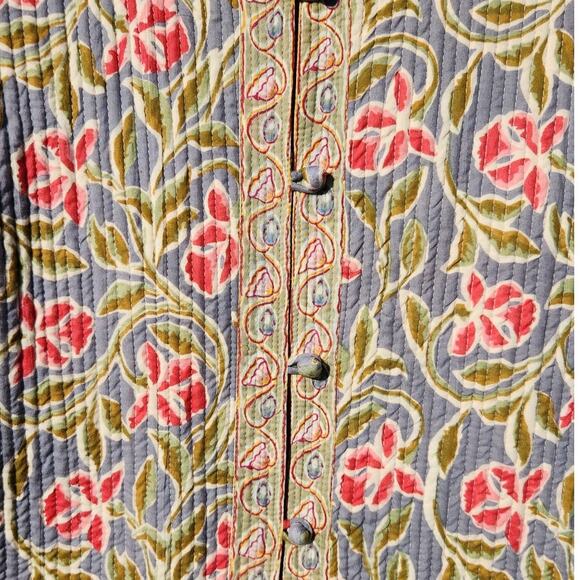 Reversible Block Print Quilted Jacket Floral Kantha Style Coat Boho Cottagecore - Picture 5 of 10